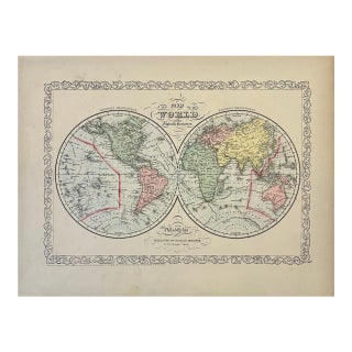Double Hemisphere Original Map of the World, by Charles Desilver, 1856 For Sale