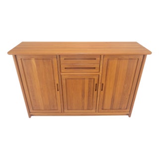 Solid Teak Danish Mid Century Modern 45" Tall 3 Door Compartment Credenza MINT For Sale