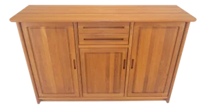 Solid Teak Danish Mid Century Modern 45" Tall 3 Door Compartment Credenza MINT