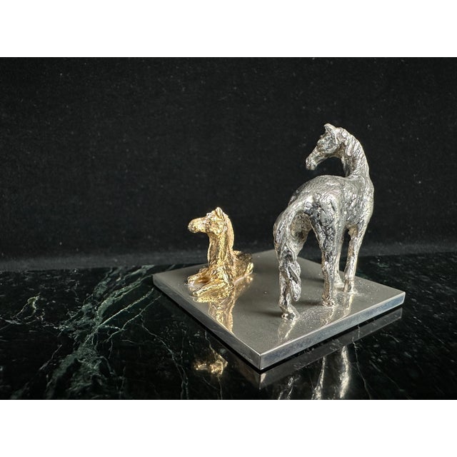 Late 20th Century Silver and Gold-Tone Horse and Foal Figurine on Base For Sale - Image 4 of 11