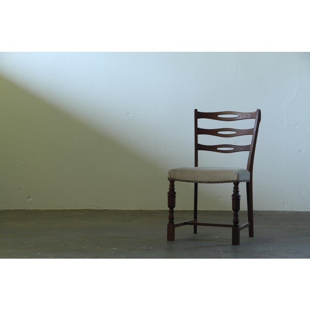 Beige Brutalist Dark Oak Chairs in Light Upholstery, Denmark, 1960s, Set of 6 For Sale - Image 8 of 15