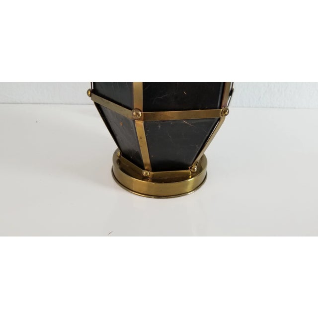 1970s Vintage Hollywood Regency Brass and Leather Table Lamp/ Sold For Sale - Image 5 of 9