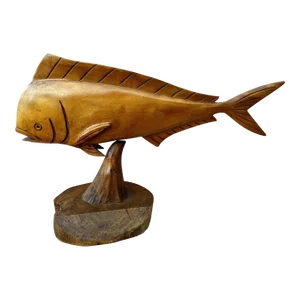 Vintage Carved Wood Maui Maui Fish Sculpture
