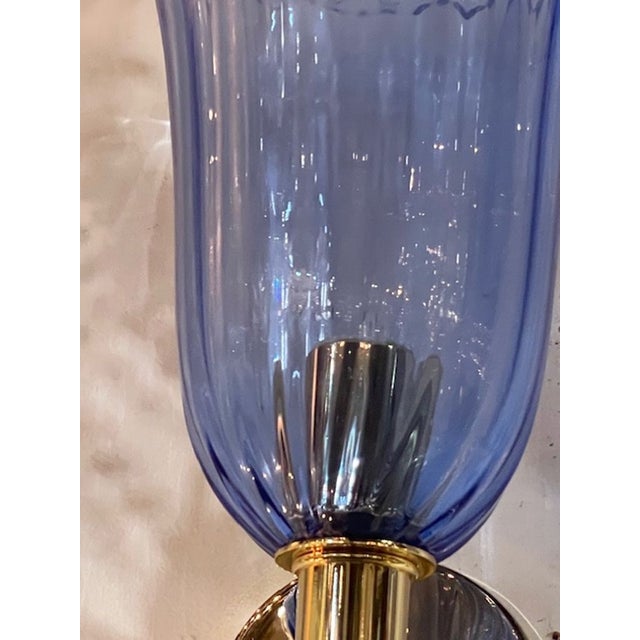 Modern Contemporary Murano Blue Glass and Brass Sconces - a Pair For Sale - Image 3 of 7