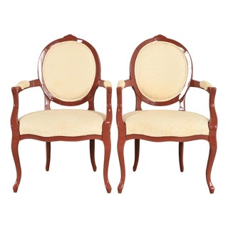 Karges Style French Provincial Louis XV Brown Lacquered Armchairs, Pair For Sale