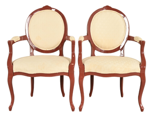 Karges Style French Provincial Louis XV Brown Lacquered Armchairs, Pair