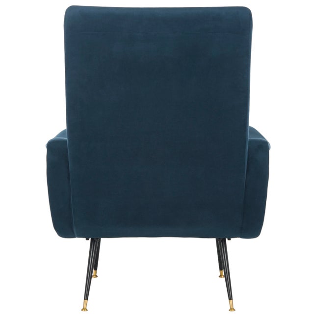 Velvet Retro Mid Century Accent Chair in Navy For Sale In Philadelphia - Image 6 of 10