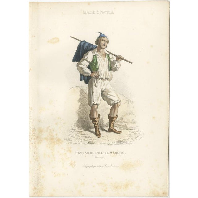 Portuguese & Madeira Folk Costume Engravings, 1850, Engraving For Sale - Image 6 of 15