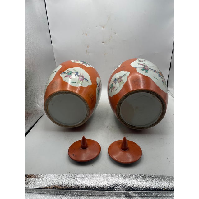 Pair of Chinese Hand Painted Jars For Sale - Image 10 of 10
