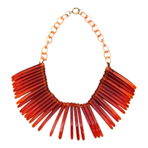 Vintage Tortoise Resin Fringe Collar Bib Necklace