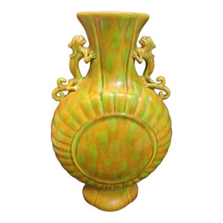 Chinese Ceramic Vase Ming Dynasty Hongzhi Marked Yellow Glaze Porcelain Vase Hand Carved Double Dragon Ears For Sale