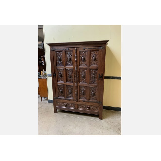 Antique Neo-Gothic Wardrobe with Linen Compartments, 1880 For Sale - Image 6 of 11