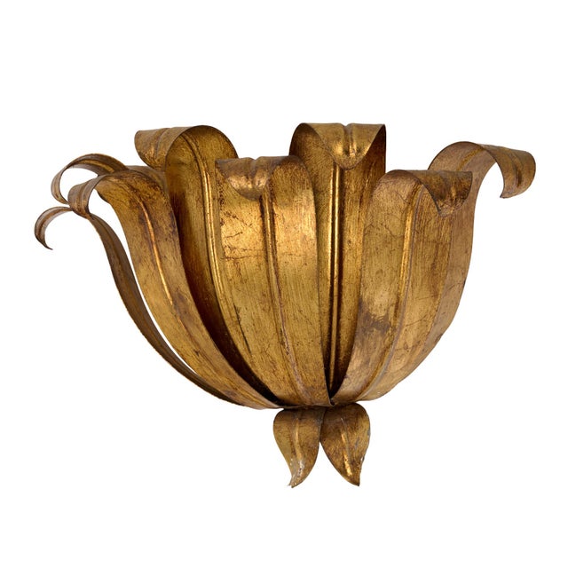 Italian Mid-Century Gilt Metal Floral Wall Sconce For Sale - Image 4 of 9