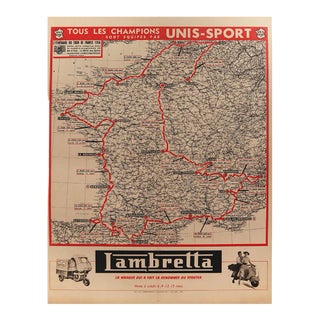 1956 Tour De France Map, Unis Sport, Lambrella (Linen Backed) For Sale