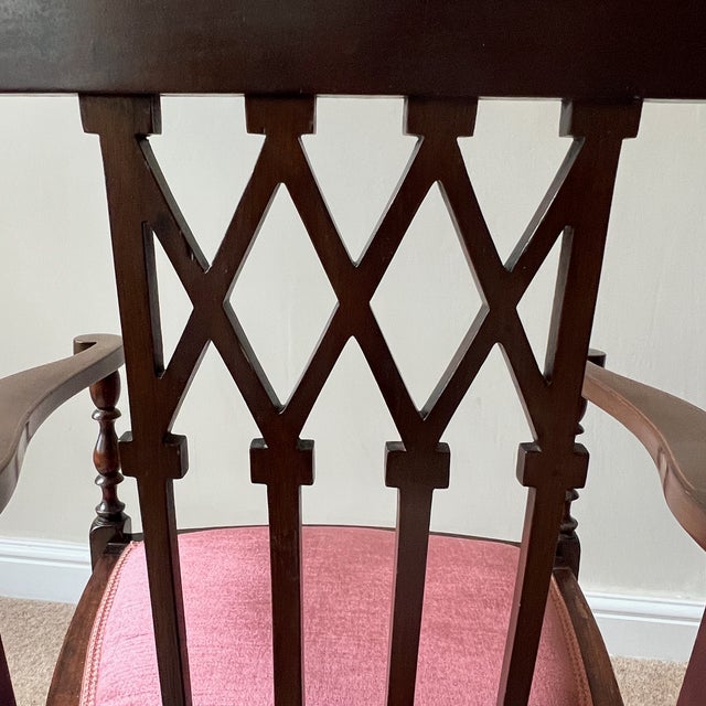 Antique English Edwardian Mahogany Desk Armchair in Velvet, 1890s For Sale - Image 11 of 17