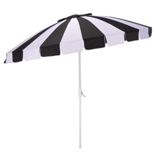 Metal Buti 9 Ft Crank Umbrella, Black Cabana Stripe/White Pole For Sale - Image 7 of 8