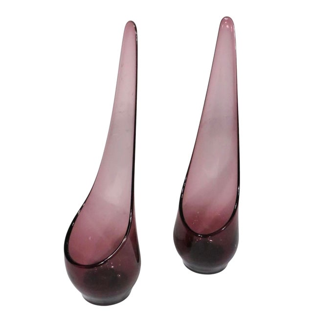 Mid-Century Modern Pair of Mid 20th Century Purple Viking Glass Company Taperglow Glass Candlesticks For Sale - Image 3 of 11