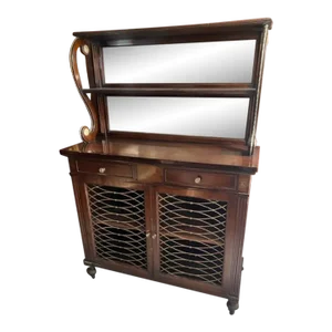 1920s Regency Style Antique Mahogany Server or Chiffonier Brass Grill Doors