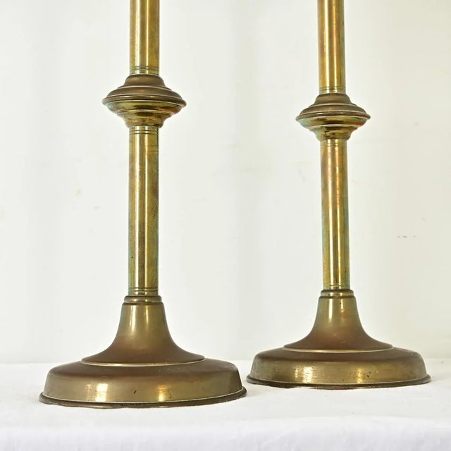 French 19th Century Brass Altar Candlesticks - A Pair For Sale In Baton Rouge - Image 6 of 10