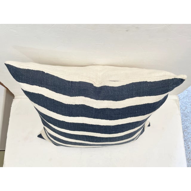 2020s Square Blue and White Stripes Toss Pillow For Sale - Image 5 of 12