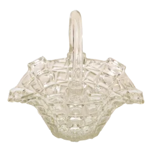 Vintage 1970 Decorative Clear Crystal Glass Bride Basket With Handle Centerpiece