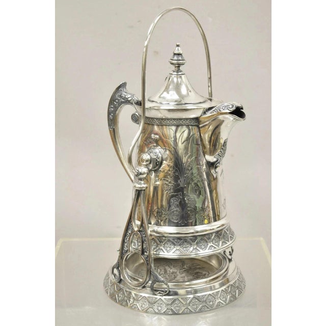 Victorian Antique Wilcox Silver Plate Co Victorian Porcelain Lined Tilting Coffee Tea Pot For Sale - Image 3 of 12