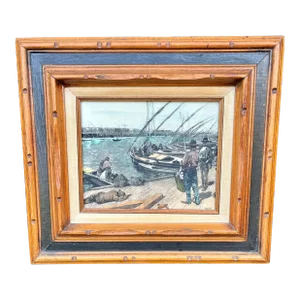 Henry Francois Farny - French Artist - Framed Etched Panel of San Francisco Pier 1883