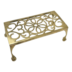 Vintage Brass Plant Stand Riser Footman - Ornate Pierced Scrollwork – Tabletop Riser