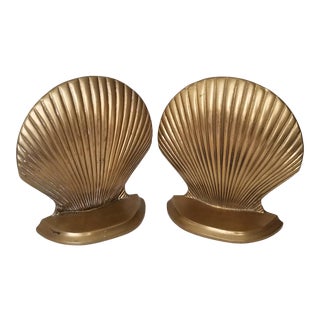 Vintage Brass Clam Shell Bookends - a Pair For Sale