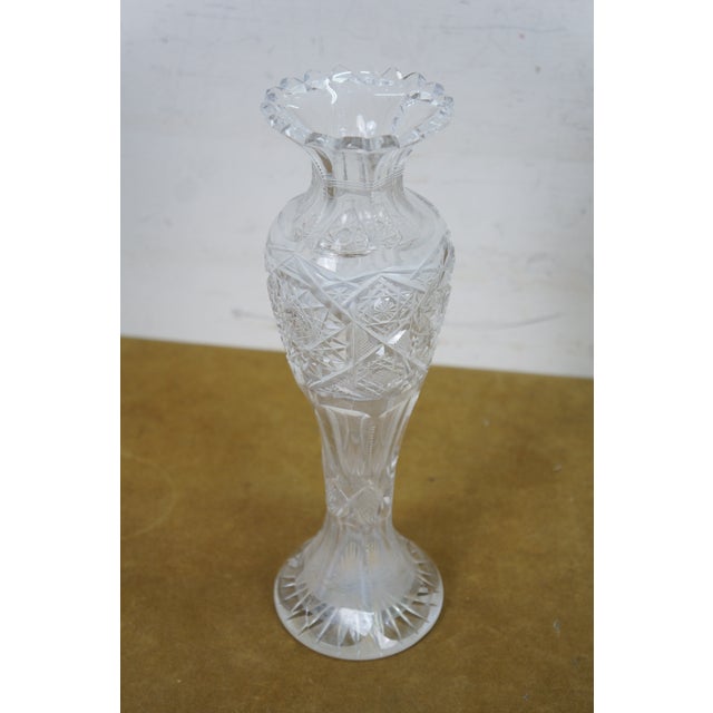 Antique American Brilliant Cut Glass Crystal Stars Mantel Bud Flower Vase 12" For Sale - Image 13 of 13