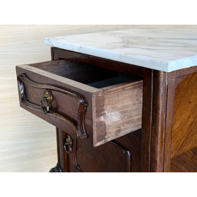 Brown Antique French Mahogany Nightstands with Marble Tops, 1900s, Set of 2 For Sale - Image 8 of 12