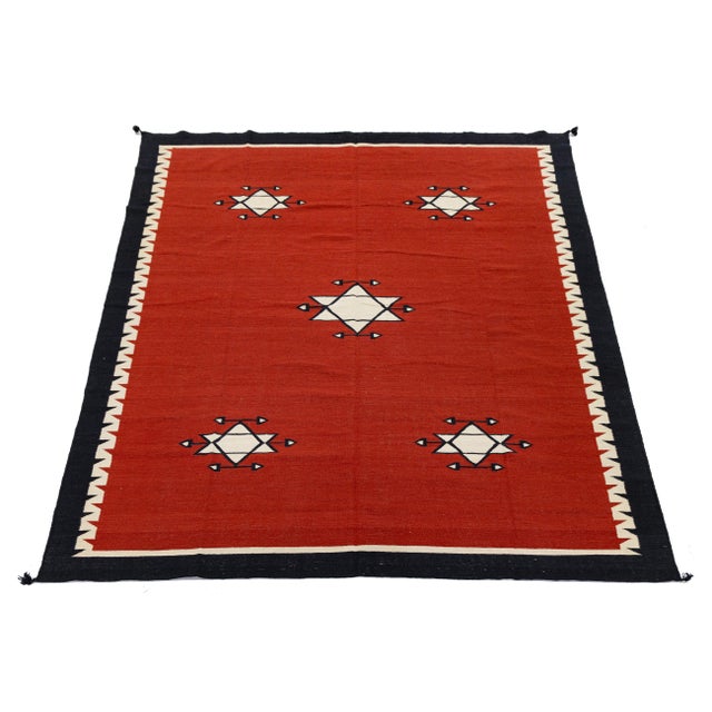2020s 9x12 Modern Navajo Style Flatweave Red Wool Area Rug - Geometric Star & Diamond For Sale - Image 5 of 11