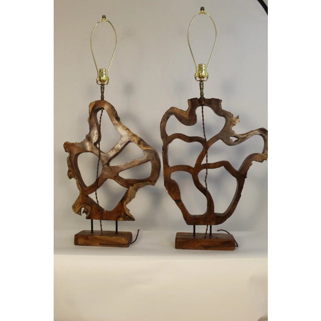 Brown Mid 20th Century Italian Free Form Sculptural Lamps - A Pair For Sale - Image 8 of 10