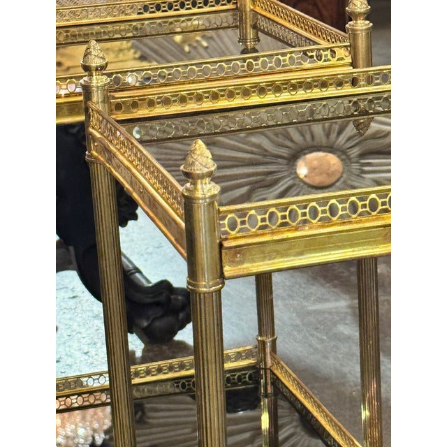 Early 21st Century Pair of Jansen Manner Brass and Black Glass Tables For Sale - Image 5 of 10