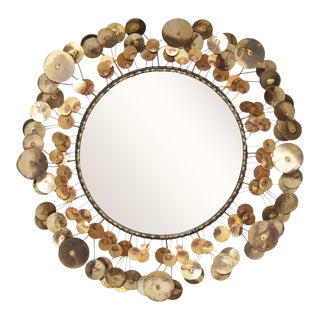 Curtis Jere Mid-Century Modern Round Raindrops Metal Wall Mirror For Sale