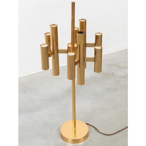 Brass Gold 18 Lights Table Lamp attributed to Gaetano Sciolari for Boulanger, 1970s For Sale - Image 16 of 18