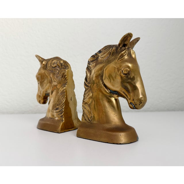 Figurative Mid 20th Century Brass Horse Head Bookends- a Pair For Sale - Image 3 of 9
