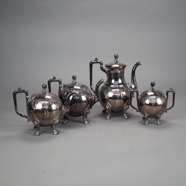Metal 4 Piece Antique Figural Clawfoot Silver Plate Tea Set, Circa 1890 For Sale - Image 7 of 7