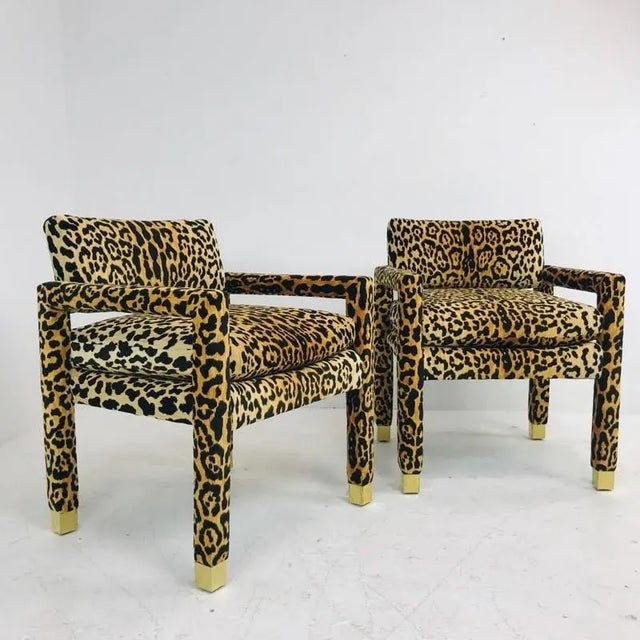 Leopard Parsons Chairs with Brass Sabots, Custom - a Pair For Sale - Image 10 of 12