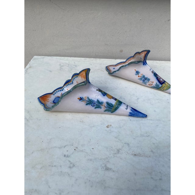 Henriot Quimper French Faience Wall Pocket Henriot Quimper-A Pair For Sale - Image 4 of 5