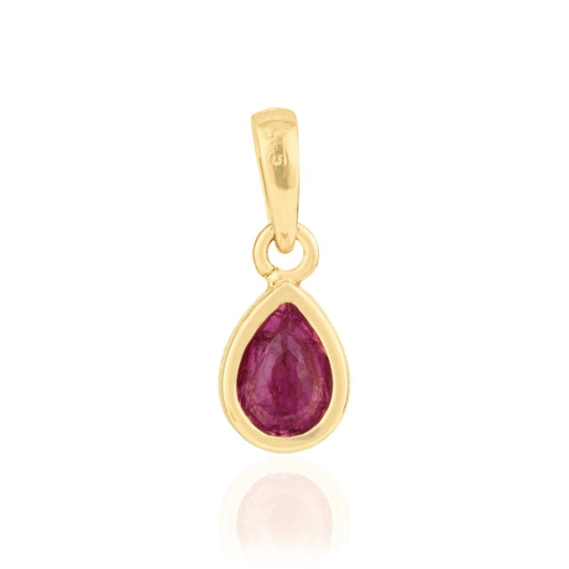 Pear-Cut Ruby Solitaire Pendant in 14k Yellow Gold by VRJewels For Sale - Image 9 of 15