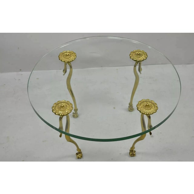 Vintage Regency Maison Jansen Style Brass Swan & Glass Small Round Coffee Table For Sale In Philadelphia - Image 6 of 12
