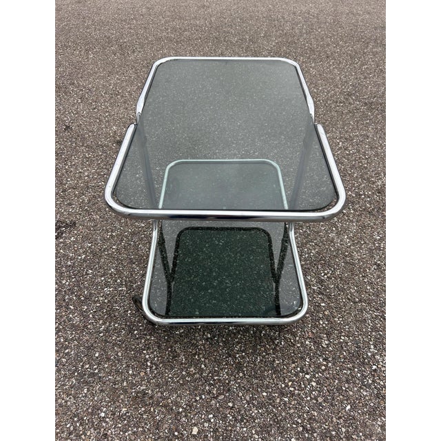 Rolling bar with chrome frame and smoked glass, 1970s