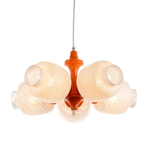 Space Age Pop Art Pendant Lamp in Orange with White Glass Shades