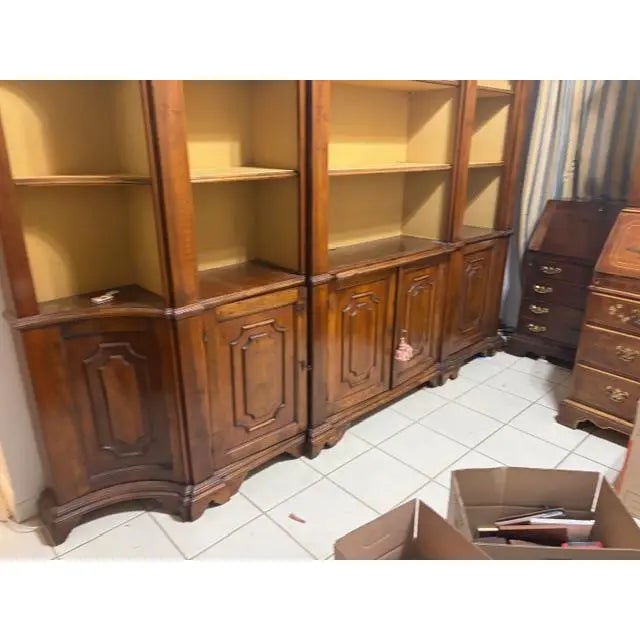 Traditional 1950s 10 Ft Long Italian Walnut Monumental Open Shelf Library Bookcase For Sale - Image 3 of 6