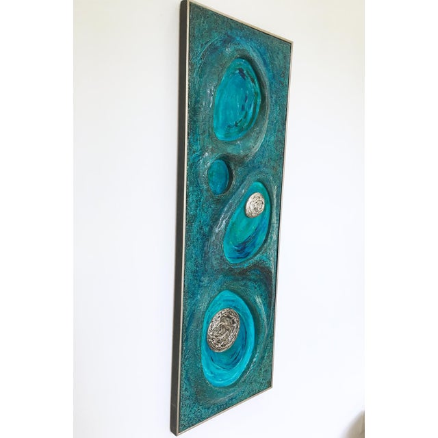 Lorraine Stelzer, Turquoise Acrylic Resin Psychedelic Art Wall Sculpture Panel For Sale - Image 10 of 15