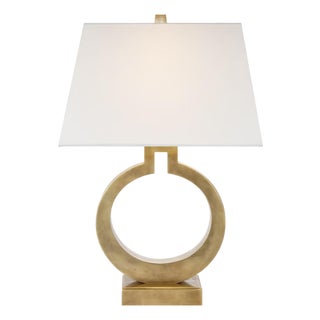 Chapman & Myers by Visual Comfort Signature Ring Form Large Table Lamp in Antique-Burnished Brass with Linen Shade For Sale