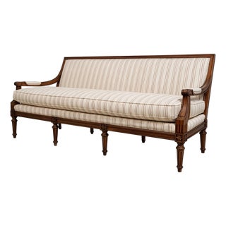Ethan Allen French Louis XVI Style Mahogany Upholstered Large Sofa For Sale