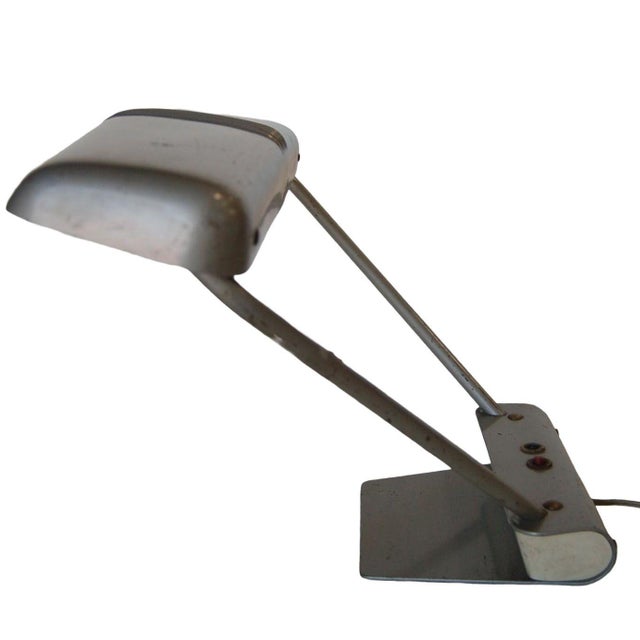 1950s Gunmetal Grey Machine Age Tanker Fluorescent Desk Lamp For Sale - Image 4 of 11