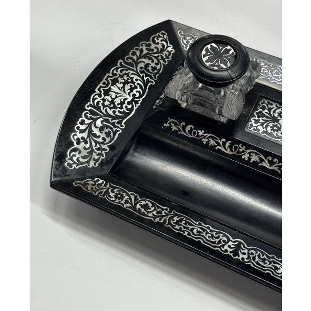 19th Century Victorian Mother of Pearl Inlaid Inkwell For Sale - Image 5 of 12